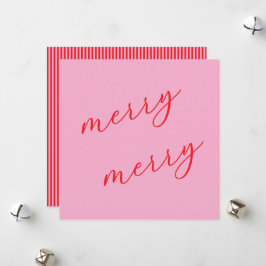 Modern Merry Elegant Script Feestelijk Roze & Rood Feestdagenkaart