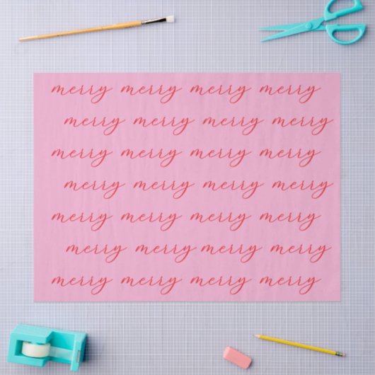 Modern Merry Elegant Script Feestelijk Roze & Rood Tissuepapier (Craft)