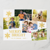 Modern Merry en Bright 5 foto's Kerst goud Folie Feestdagenkaart (Voorkant)