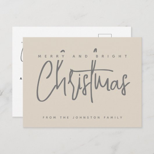 Modern Merry en Bright Christmas eenvoudig script Briefkaart (Voorkant / Achterkant)