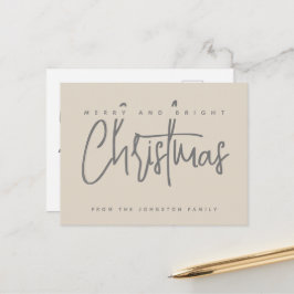 Modern Merry en Bright Christmas eenvoudig script Briefkaart