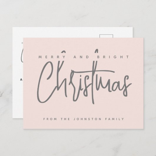 Modern Merry en Bright Christmas eenvoudig script Briefkaart (Voorkant / Achterkant)