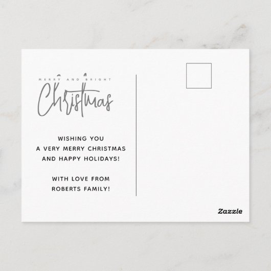 Modern Merry en Bright Christmas eenvoudig script Briefkaart (Achterkant)