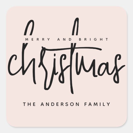 Modern Merry en Bright Christmas eenvoudig script Vierkante Sticker (Voorkant)