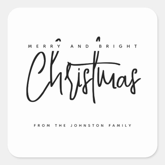 Modern Merry en Bright Christmas eenvoudig script Vierkante Sticker (Voorkant)