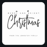 Modern Merry en Bright Christmas eenvoudig script Vierkante Sticker<br><div class="desc">Modern Merry en Bright Christmas eenvoudig script</div>