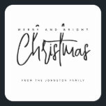 Modern Merry en Bright Christmas eenvoudig script Vierkante Sticker<br><div class="desc">Modern Merry en Bright Christmas eenvoudig script</div>