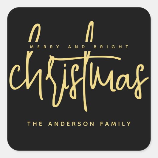 Modern Merry en Bright Christmas eenvoudig script Vierkante Sticker (Voorkant)