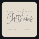 Modern Merry en Bright Christmas eenvoudig script Vierkante Sticker<br><div class="desc">Modern Merry en Bright Christmas eenvoudig script</div>