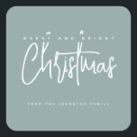 Modern Merry en Bright Christmas eenvoudig script Vierkante Sticker<br><div class="desc">Modern Merry en Bright Christmas eenvoudig script</div>