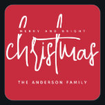 Modern Merry en Bright Christmas eenvoudig script Vierkante Sticker<br><div class="desc">Modern Merry en Bright Christmas eenvoudig script</div>