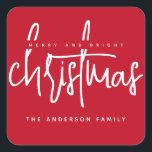 Modern Merry en Bright Christmas eenvoudig script Vierkante Sticker<br><div class="desc">Modern Merry en Bright Christmas eenvoudig script</div>