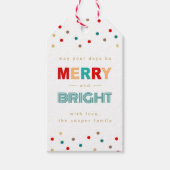 Modern Merry en Bright Confetti Stippen Kerstmis Cadeaulabel (Voorkant)