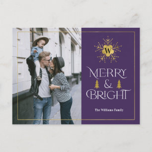 Modern Merry en Bright eenvoudige paarse kerst Briefkaart