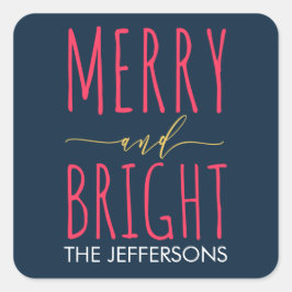 Modern Merry en Bright Navy Blue personaliseren Vierkante Sticker