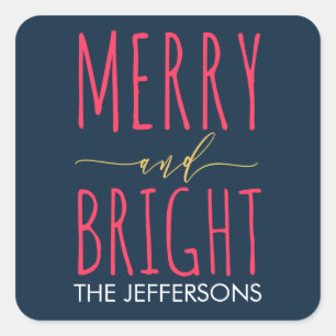 Modern Merry en Bright Navy Blue personaliseren Vierkante Sticker