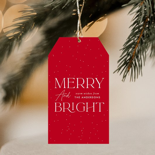 Modern Merry en Bright Red Holiday Cadeaulabel