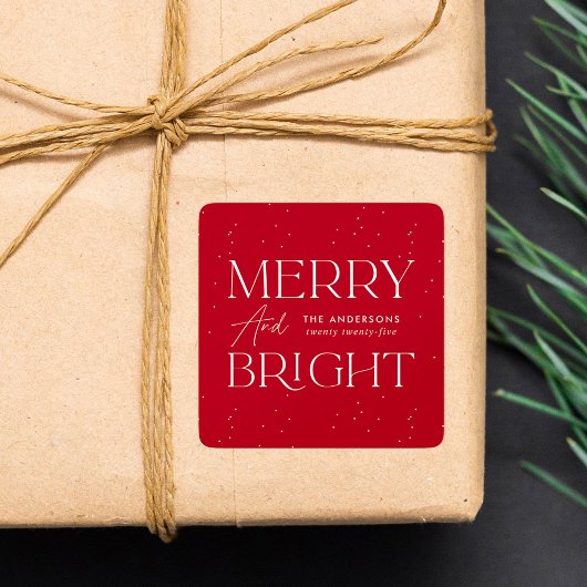 Modern Merry en Bright Red Holiday Vierkante Sticker