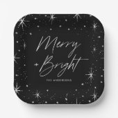 Modern Merry en Bright Script Black Holiday Papieren Bordje (Voorkant)