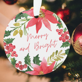 Modern Merry en Bright Script Round Ornament