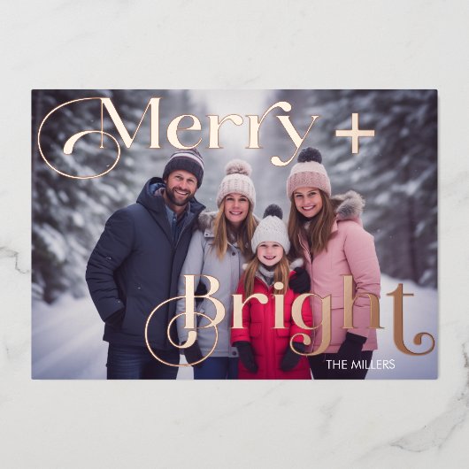 Modern Merry En Helder Minimaal 1 Foto Kleurig Folie Feestdagenkaart (Voorkant)
