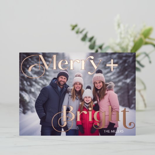 Modern Merry En Helder Minimaal 1 Foto Kleurig Folie Feestdagenkaart (Staand Voorkant)