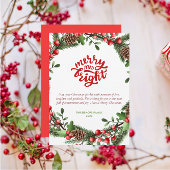 Modern Merry en helder Script Foliage Wreath Feestdagenkaart