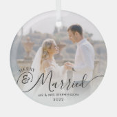 Modern Merry, gehuwd met kerstfoto Zwart wit Glas Ornament (Voorkant)