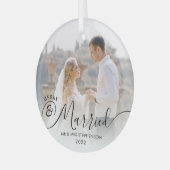 Modern Merry, gehuwd met kerstfoto Zwart wit Glas Ornament (Voorkant links)