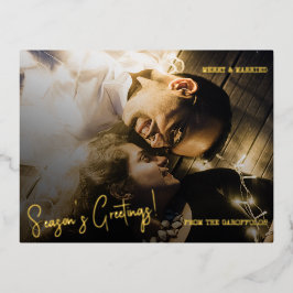 Modern Merry gehuwd op persoonlijke foto kerstmis Folie Feestdagen Briefkaart