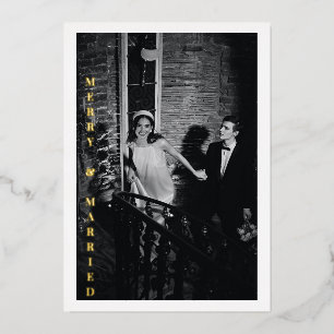 Modern Merry Getrouwd Foto Bruiloft Glam Gold Folie Feestdagenkaart