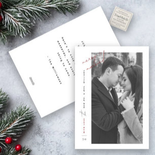 Modern Merry Getrouwd Zwart Wit Rood Fotoscript Feestdagenkaart