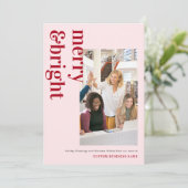 Modern Merry & Helder Roze Team Foto Bedrijf Feestdagenkaart (Staand voorkant)