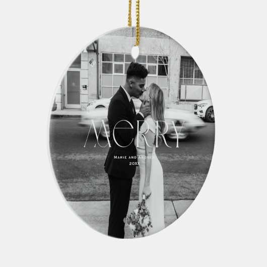 Modern Merry Holiday ontwerp Keramisch Ornament (Rechts)