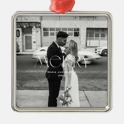 Modern Merry Holiday ontwerp Metalen Ornament (Voorkant)