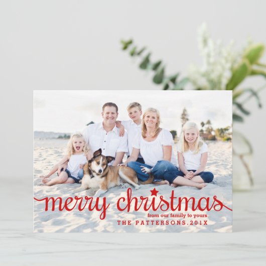 Modern Merry kerst Big Photo Card in Red Feestdagenkaart (Staand voorkant)