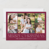 Modern Merry kerst Burgundy Foto Collage Feestdagenkaart (Voorkant)