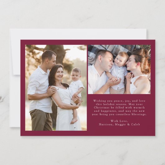 Modern Merry kerst Burgundy Foto Collage Feestdagenkaart (Achterkant)