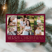 Modern Merry kerst Burgundy Foto Collage Folie Feestdagenkaart