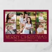 Modern Merry kerst Burgundy Foto Collage Folie Feestdagenkaart (Voorkant)