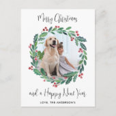 Modern Merry kerst Greenery Wreatfoto Feestdagenkaart (Voorkant)