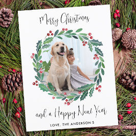 Modern Merry kerst Greenery Wreatfoto Feestdagenkaart