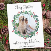 Modern Merry kerst Greenery Wreatfoto Feestdagenkaart