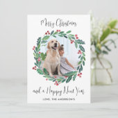 Modern Merry kerst Greenery Wreatfoto Feestdagenkaart (Staand voorkant)
