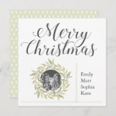 Modern Merry kerst Greenery Wreatfoto Feestdagenkaart (Voorkant / Achterkant)