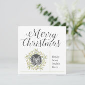 Modern Merry kerst Greenery Wreatfoto Feestdagenkaart (Staand voorkant)