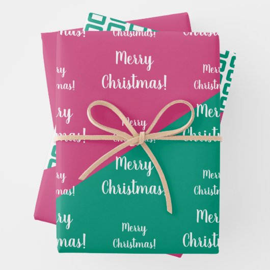 Modern Merry kerst Hot Pink Emerald Green Inpakpapier Vel (In situ)