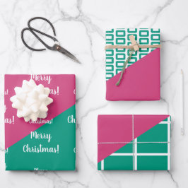 Modern Merry kerst Hot Pink Emerald Green Inpakpapier Vel