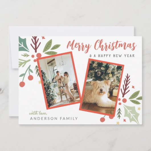 Modern Merry kerstary Foliage 2 foto Feestdagenkaart (Voorkant)