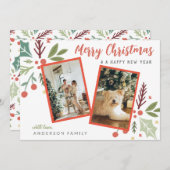 Modern Merry kerstary Foliage 2 foto Feestdagenkaart (Voorkant / Achterkant)